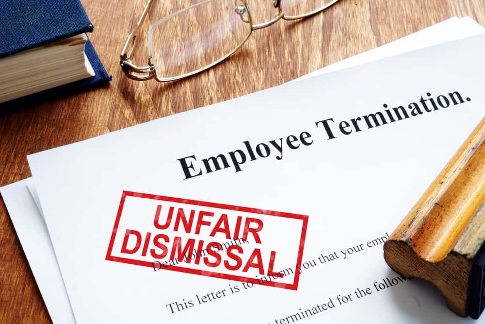 Unfair dismissal stamp on the Employee Termination Documentation for BC employees